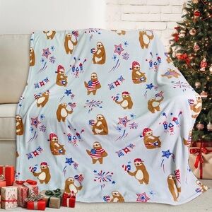 New Open Bag Cozy Bliss Sloth Fleece Throw Blanket Soft Lightweight American Fla